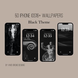 Black iPhone iOS16+ Wallpaper Bundle, Schwarze Sperrbildschirme, 50 HD Wallpapers, Schwarz / Dunkel Ästhetik, Digital Download
