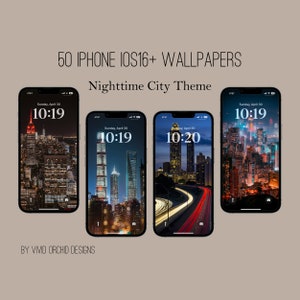 Pacchetto sfondi iPhone iOS16+ Città notturne, schermate di blocco città notturne, 50 sfondi HD, estetica e foto delle città, download digitale