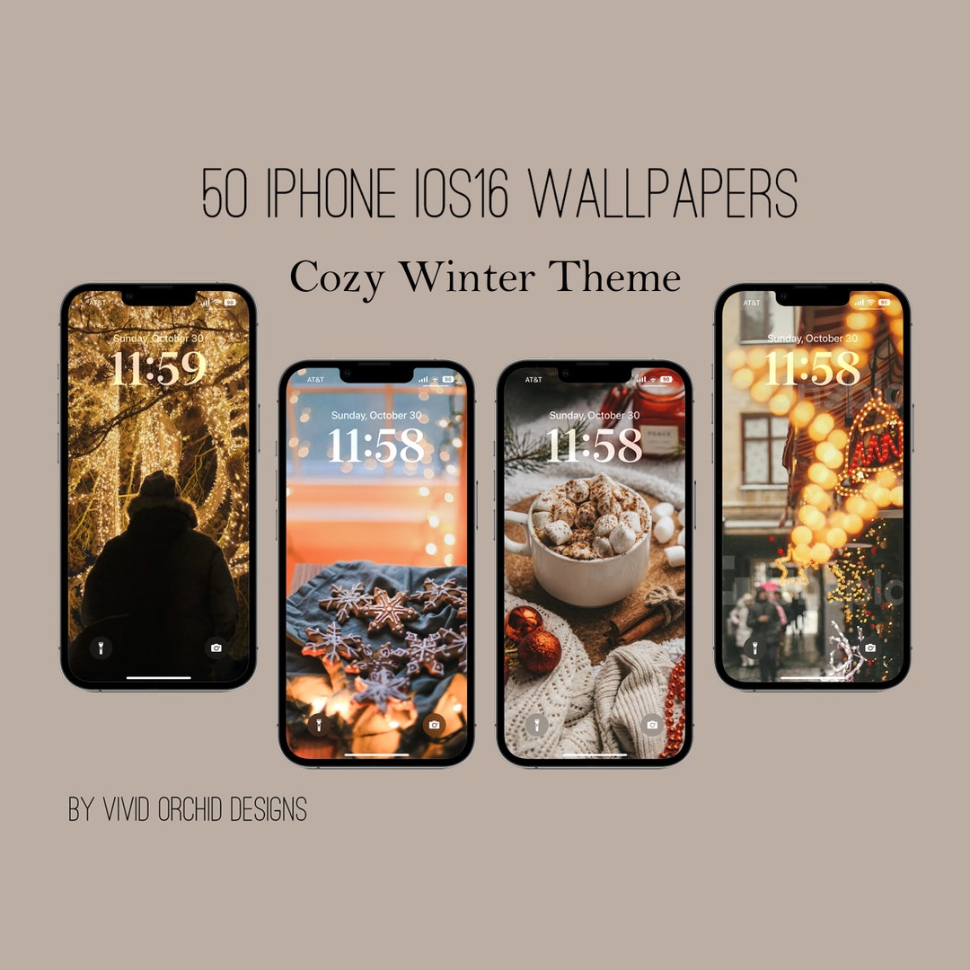 Cozy Winter iPhone Ios16 Wallpaper Bundle, Cozy Winter Lock Screens, 50