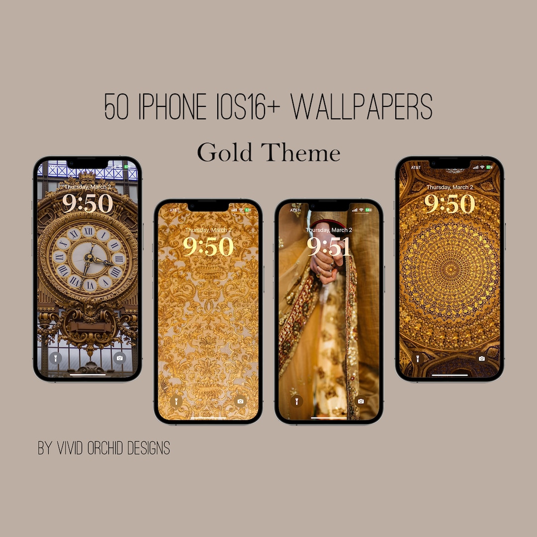 Gold iPhone Ios16+ Wallpaper Bundle, Gold Lock Screens, 50 HD ...