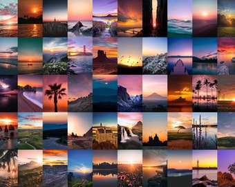 Sunset Wall Collage, Printable Wall Collage, 50 Pieces, 4x6 Inch Images, Digital Download, Room Decor, Sunset Aesthetic, Sunset Photos