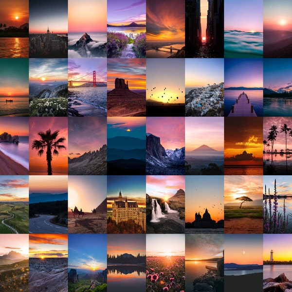 Sunset Wall Collage, Printable Wall Collage, 50 Pieces, 4x6 Inch Images, Digital Download, Room Decor, Sunset Aesthetic, Sunset Photos