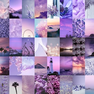 Lavender Wall Collage, Printable Wall Collage, 50 Pieces, 4x6 Inch Images, Digital Download, Room Decor, Lavender / Light Purple Aesthetic