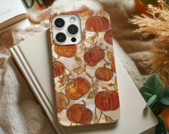 Funda de teléfono con vitrales de calabazas, funda de Halloween, calabazas lindas, iridiscente, para iPhone 16, 15, 14, 13, 12, 11 Pro Max Plus, Pixel, Galaxy S