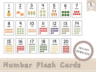 Flash Cards Numeri Da 0 A 20 Per Scuola Dell'Infanzia – 20 Carte Da Gioco 6x9,5cm Con Conteggio E Domino Integrato