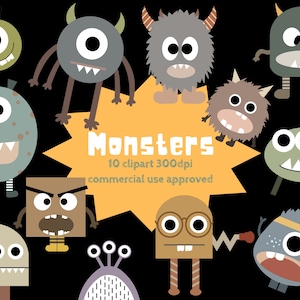 Monster Clipart, kommerzielle Nutzung, Monster PNG, süße Monster, sofortiger Download, Halloween, Monster bündeln, Halloween PNG, printable