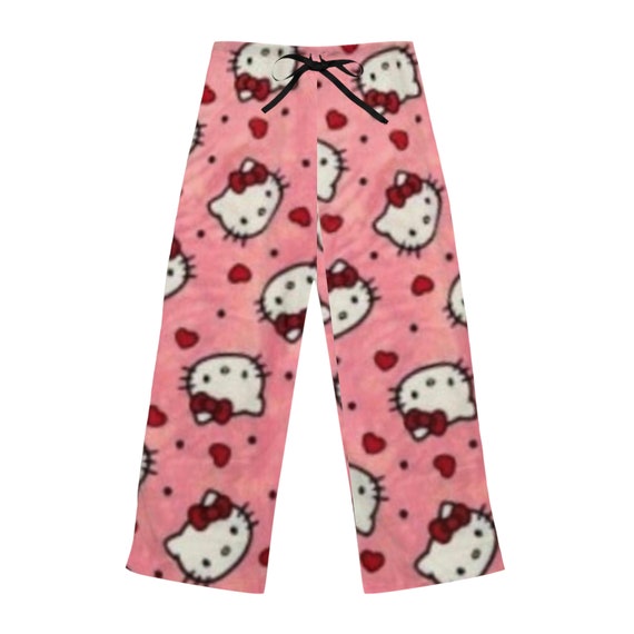 Retro Valentine Hearts Love Pink Kitty Pajama Pants Lounge Sleep
