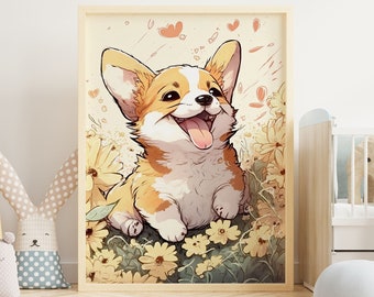 Corgi dog print Nursery Corgi Print Dog Nursery Printable Nursery Decor Watercolor Puppy Nursery Print Dog Printable Baby Dog Wall Art