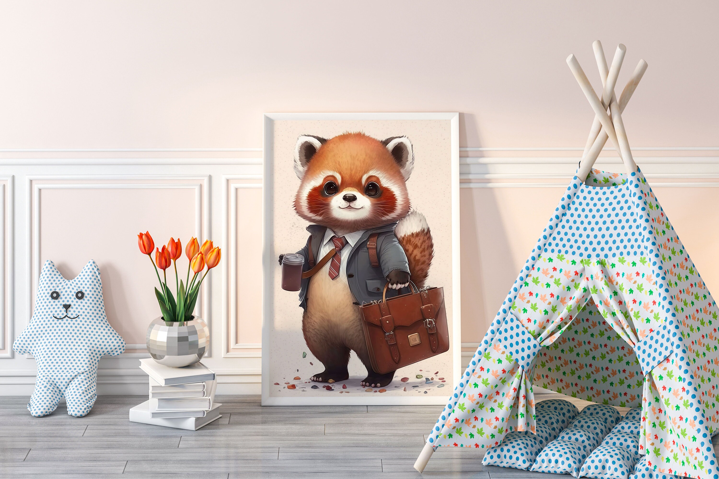 Red Panda Wall Art Funny Red Panda Wall Art Nursery Dressed Animals