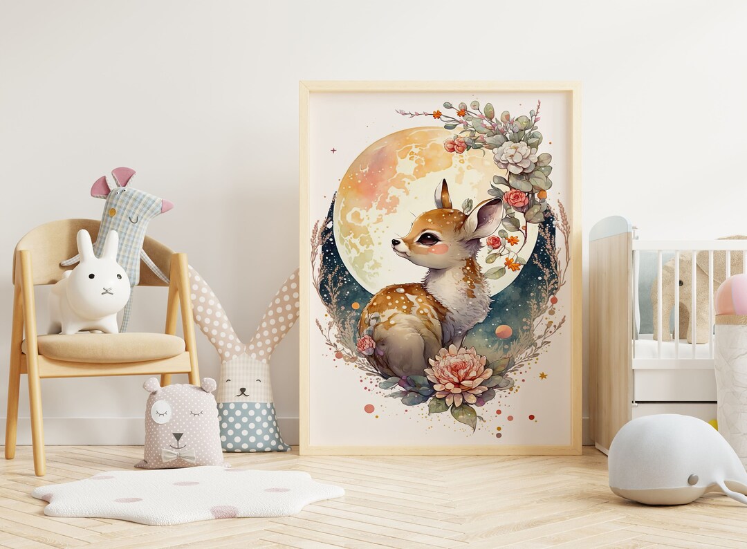 Cute Deer Wall Art Nursery Baby Deer Watercolor Poster Adorable Little Deer Wall Art Watercolor