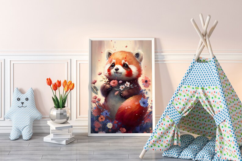 Red Panda Wall Art Kawaii Red Panda Art Watercolor Red Panda Etsy