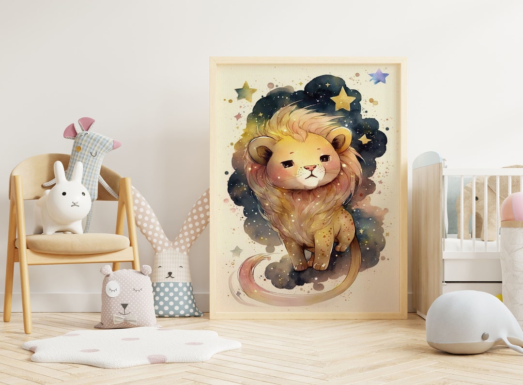 Lion and Stars Art Lion Watercolor Abstract Print Lion Abstract Print
