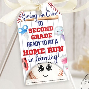 Baseball First Day of Second Grade tag, Baseball Team tag Coach First Day of School Tag Classroom Treat Tag Teacher gift tag, z29a