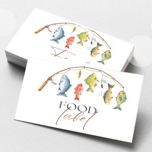 Editable Fishing Food Labels, Printable Birthday Place Cards Fisherman Baby Shower Food Tents Fish Birthday Decoration Buffet Cards, z7