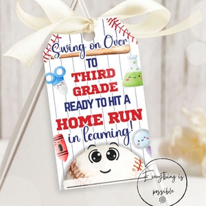 Baseball First Day of Third Grade tag, Back to School Tag, Sport themed Teacher gift tag, z29a