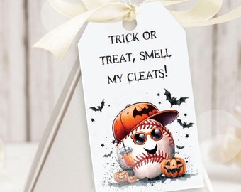 Halloween Baseball Favor Tags: Trick or Treat Gift Tags (Digital Download)