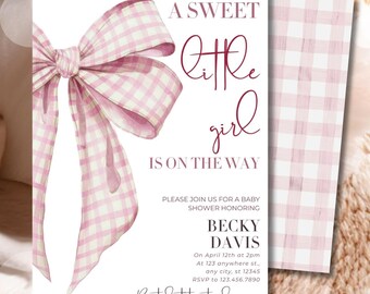 Pink Bow Baby Shower Invitation: Elegant Minimalist Design (Digital Download)
