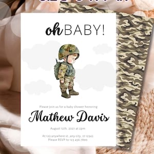 Army Themed Baby Shower Invite, Military Baby Shower Inviation, camo theme baby shower invite, z26 p2