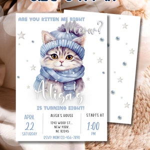 Kitty Cat Birthday Invitation for Girl, EDITABLE Purrfect Party Invite Template, Cat Birthday Invitation, Kitten Party, Instant Download z6b