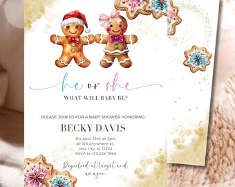 Gingerbread Gender Reveal Invitation: Christmas Holiday Invite (Digital Invite)