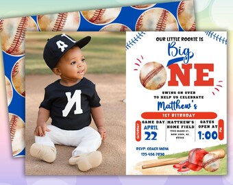 Baseball 1st Birthday Invitation: Rookie Year, Sports Theme (Digital Template)
