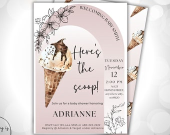 Ice Cream Baby Shower Invitation: Watercolor Girl Theme (Digital Download)
