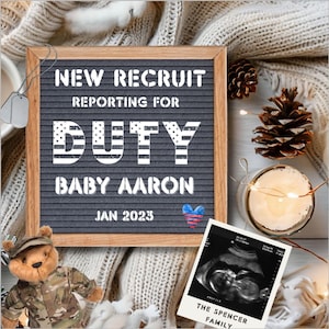 Military Pregnancy Social Media Announcement, Editable 4th of July Baby Digital Announcement, Army Solider, New Recruit Reporting For Duty