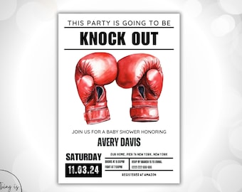 Boxing Baby Shower Invitation Template, Boxing Knockout Party Invite, z37