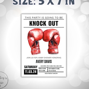 Boxing Baby Shower Invitation Template, Boxing Knockout Party Invite, z37