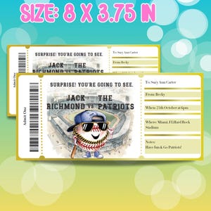 Baseball Season Surprise Ticket - Editable Gift Certificate Template, Baseball Game Surprise Ticket Printable Voucher