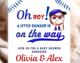 Baseball Baby Shower Invitation: Little Slugger Theme (Editable Canva Template, 5x7 inch, Digital Download