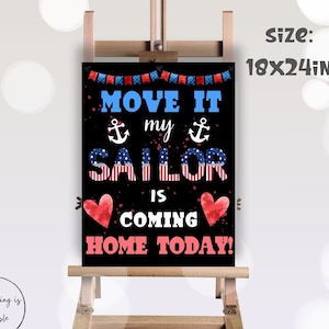 Welcome Home to Sailor SIGN, Blue white Red Homecoming Back from Deployment Sign, Military Homecoming CHALKBOARD Sign, z26