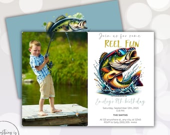 Editable Bass Fishing Photo Birthday Invitation (Digital Download)