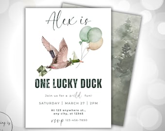 Editable One Lucky Duck 1st Birthday Invitation (Digital Download)