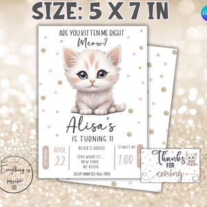 Kitty Cat Birthday Invitation for Girl, EDITABLE Purrfect Party Invite Template, Cat Birthday Invitation, Kitten Party, Instant Download z6b