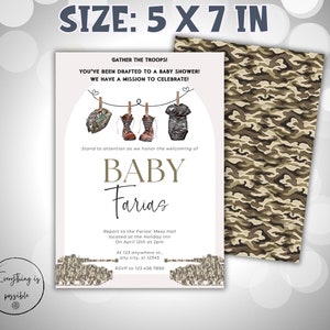 Military Baby Shower Invitation, Army themed baby shower invite, Camo theme baby shower invite, Tank, z26 p2