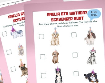 Dog Birthday Party Scavenger Hunt Game: Printable Kids Activity (Digital Download)