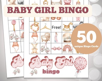 100x Girl Baby Bingo Cards, Printable Baby Shower Bingo, Pink Baby ...