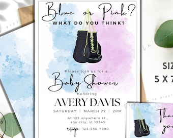 Boxing Gender Reveal Invitation Template: Blue or Pink (Digital Download)