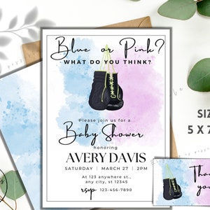 Boxing Themed Gender Reveal Invitation Template, Blue Or Pink Box Gender Reveal Party Invite, Boy or Girl, Gender Reveal Knockout, z37