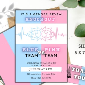 Boxing Themed Gender Reveal Invitation Template, Blue Or Pink Box Gender Reveal Party Invite, Boy or Girl, Gender Reveal Knockout, z37