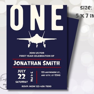 Editable Fighter Pilot Birthday Invitation Fighter Jet Pilot 1st One Boy Military Jet Instant Download Printable Template, z36