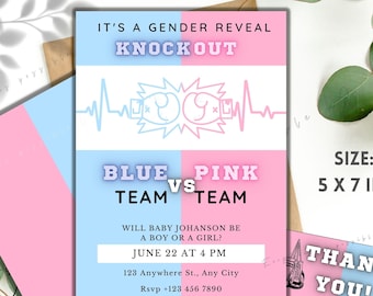 Boxing Gender Reveal Invitation Template: Blue or Pink (Digital Download)