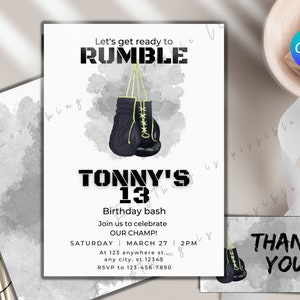 Boxing Birthday Digital Invitation - Boxing Party text invite template, sports birthday, Boxer birthday, Editable card design, z37