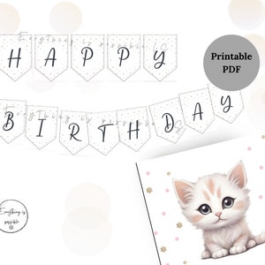 Kitty Cat Birthday Banner, Kitten Garland, Girl Birthday Decorations, Instant download, PRINTABLE DIGITAL,  z6b