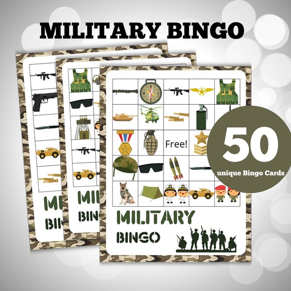Printable Military Bingo Game, Army Party Game for Kids, Camo Bingo, Soldier Birthday Party