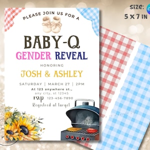 Editable Baby-Q Gender Reveal Invitation: Backyard BBQ (5x7 in)