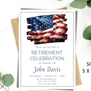 Military Retirement Party Invitation, Digital Download Retirement Invite, American Flag Retirement Invitation, Policeman Retirement