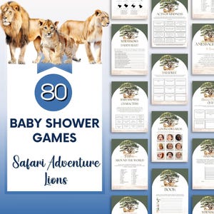 Safari Baby Shower Games Bundle, Printable Lion Baby Shower Games and Activities, Wild Animals Baby Shower, Wild One Baby, Lion