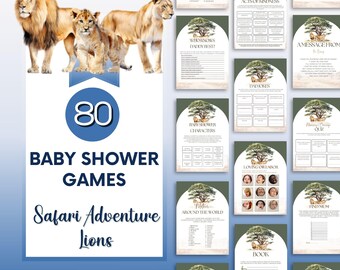 Safari Lion Baby Shower Games Bundle: 80 Printable Activities (PDF)